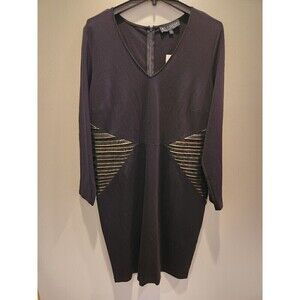 Eloquii Black Dress Gold Zipper Accents at sides for slimming effect long Sleeve